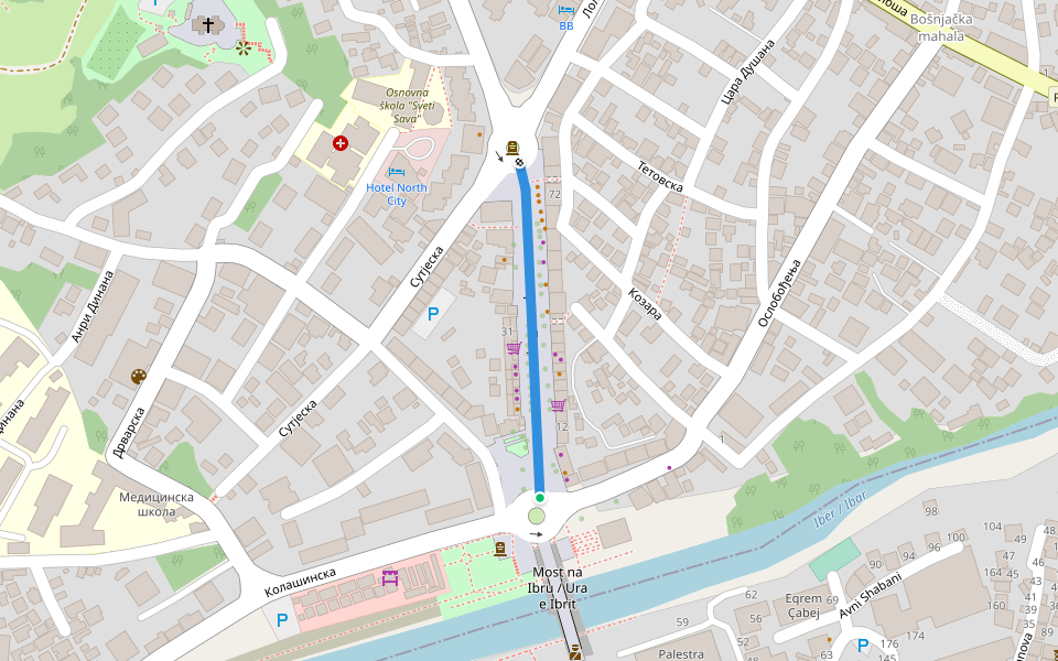 Краља Петра I walking route map in Mitrovicë