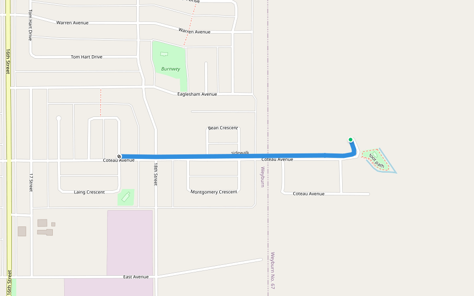 sidewalk walking route map in Weyburn