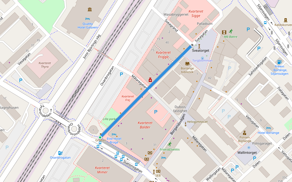 Sveagatan walking route map in Borlänge