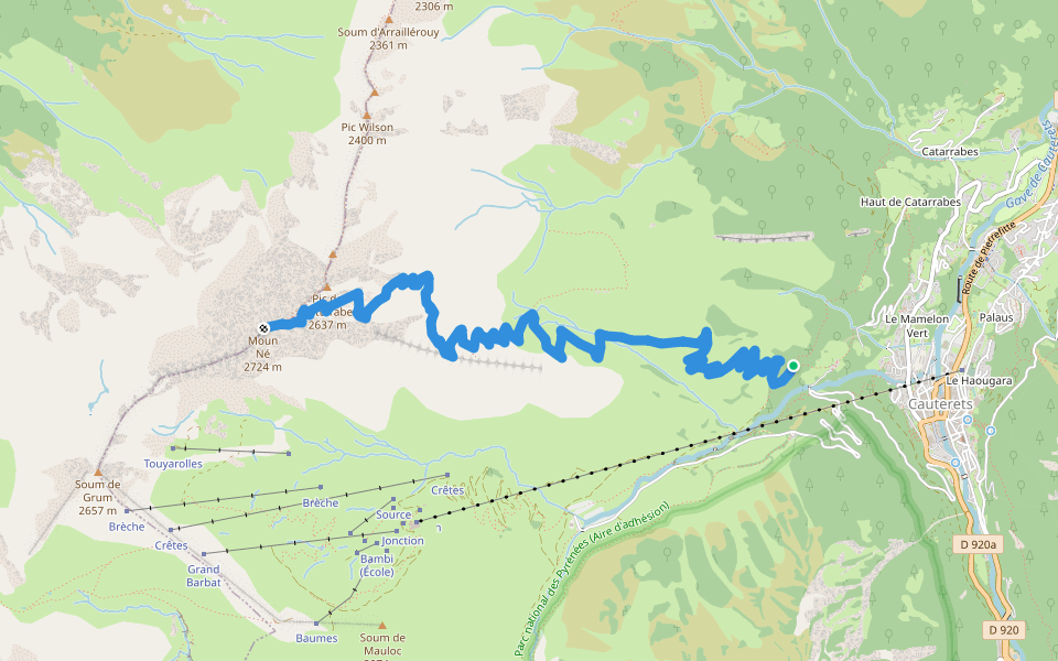 itinéraire du Moun né walking route map in Cauterets