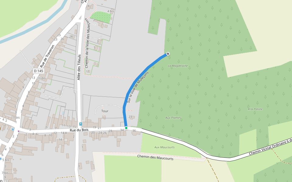 Sur la Voie de Muleçons walking route map in Sauvigny