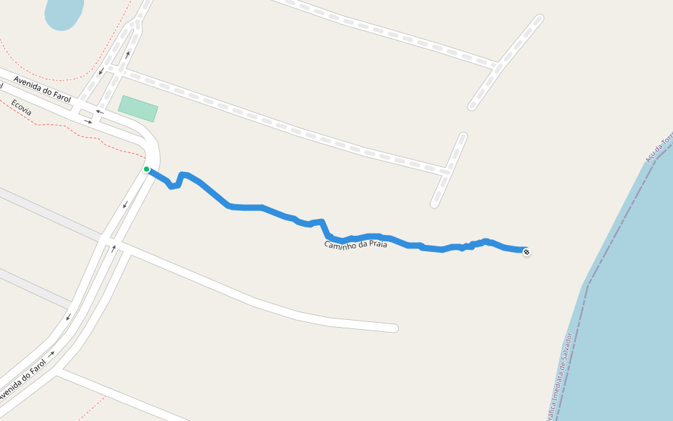 Caminho da Praia walking route map in Praia do Forte