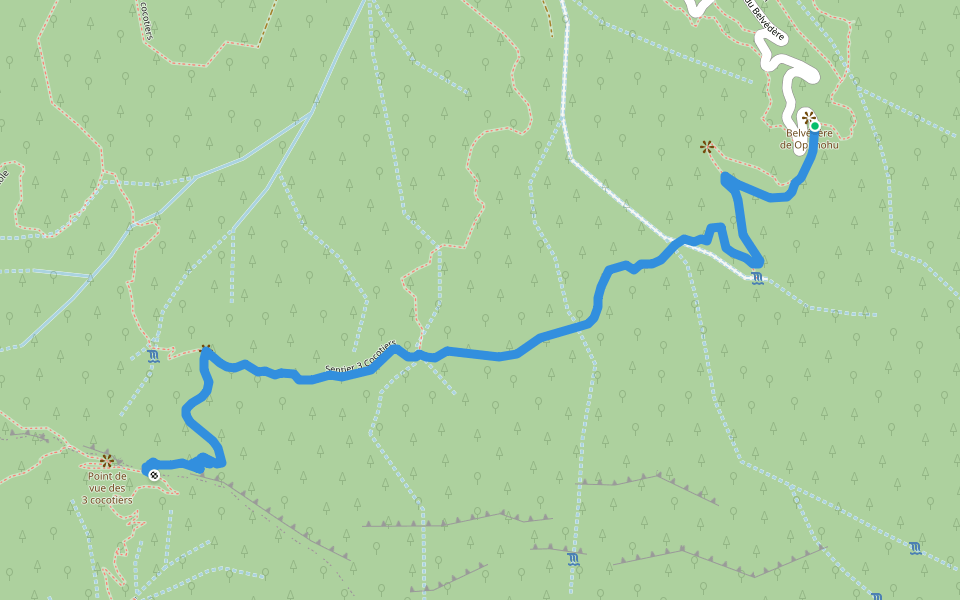 Sentier 3 Cocotiers walking route map in Moorea-Maiao