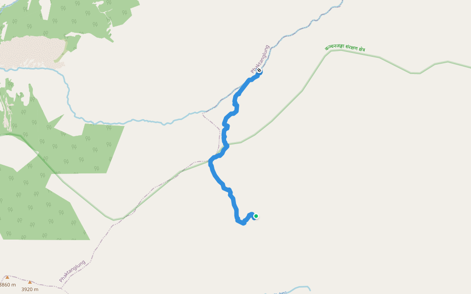 Omje Khola Campsite to Tortong walking route map in Yamfudin