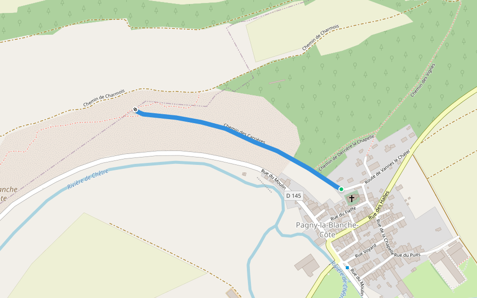 Chemin des Carrières walking route map in Pagny-la-Blanche-Côté