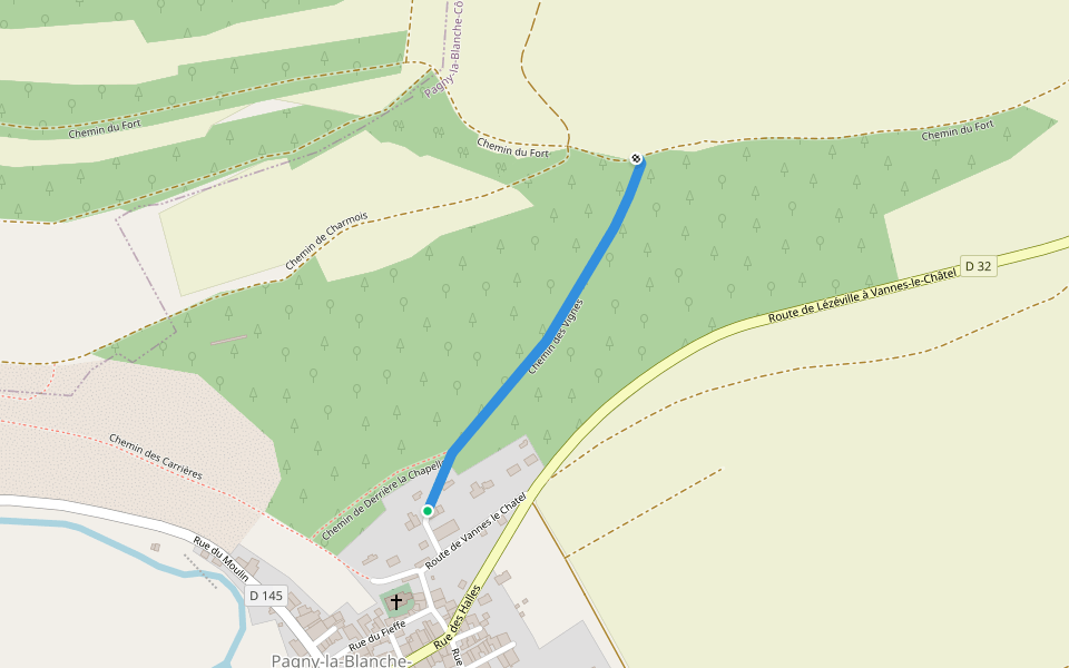 Chemin des Vignes walking route map in Pagny-la-Blanche-Côté