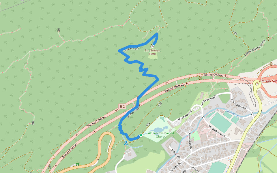 Grüner Fleck walking route map in Oberau