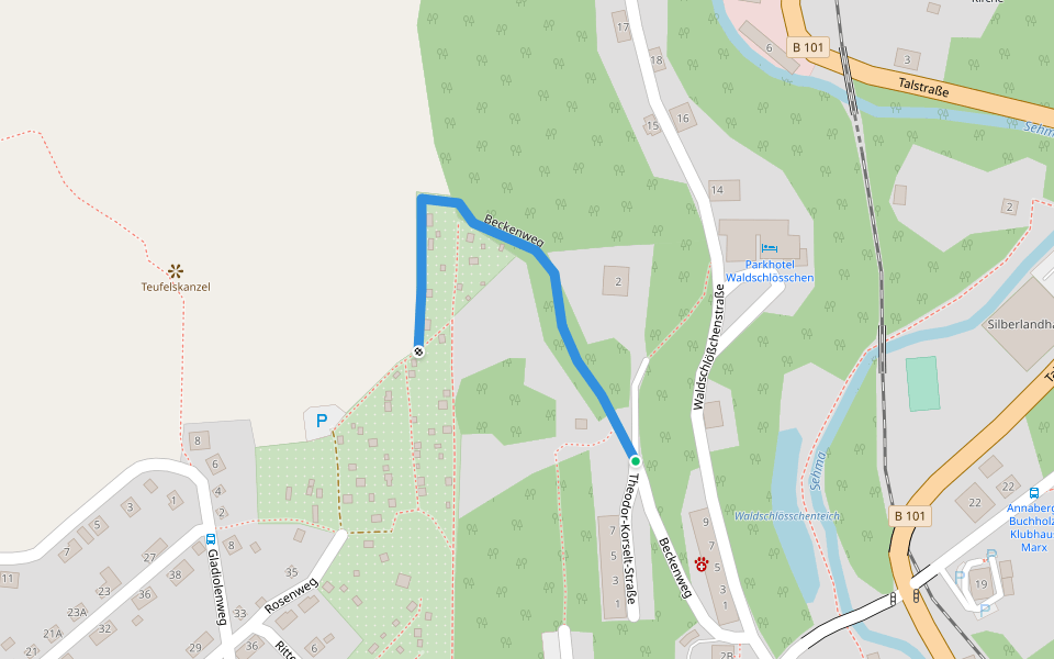 Beckenweg walking route map in Annaberg-Buchholz