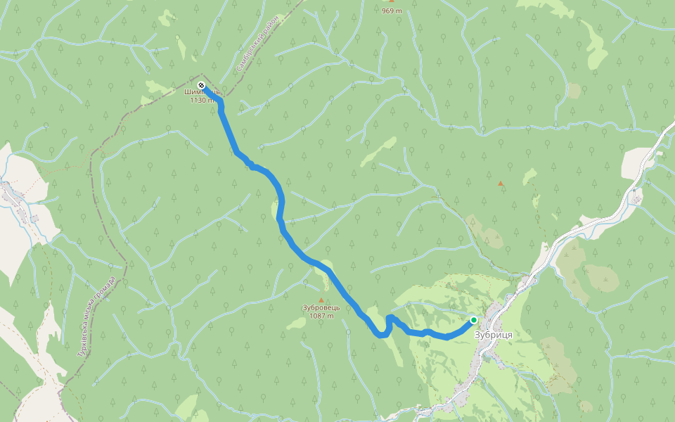 Зубриця-Шимонець walking route map in Zubrytsya