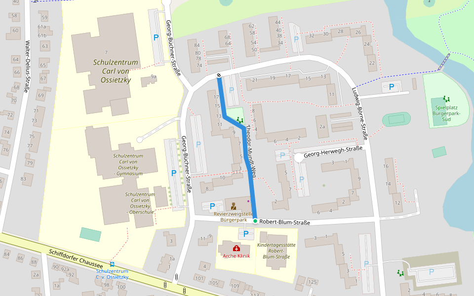 Theodor-Mundt-Weg walking route map in Bremerhaven
