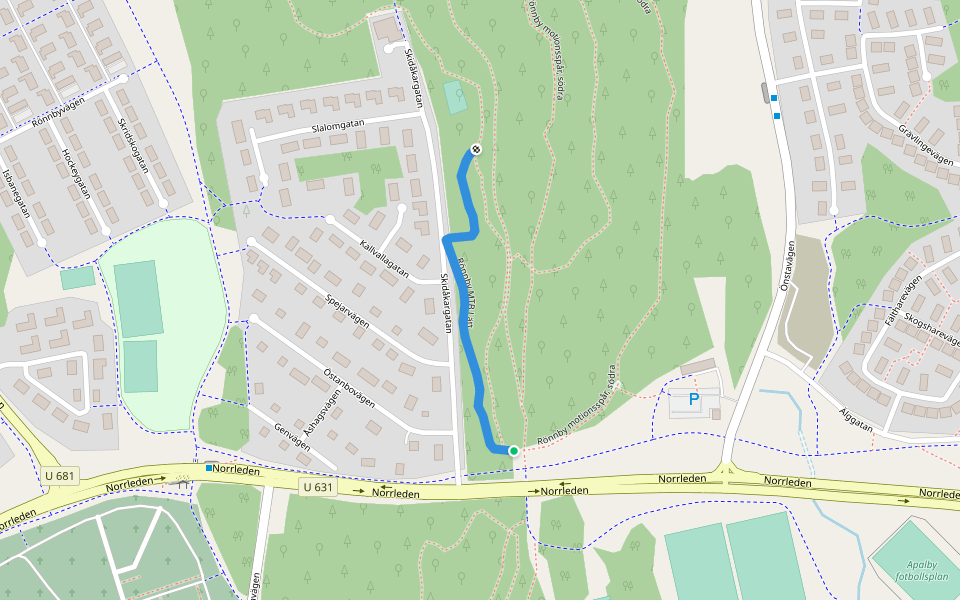 Rönnby MTB Lätt walking route map in Västerås