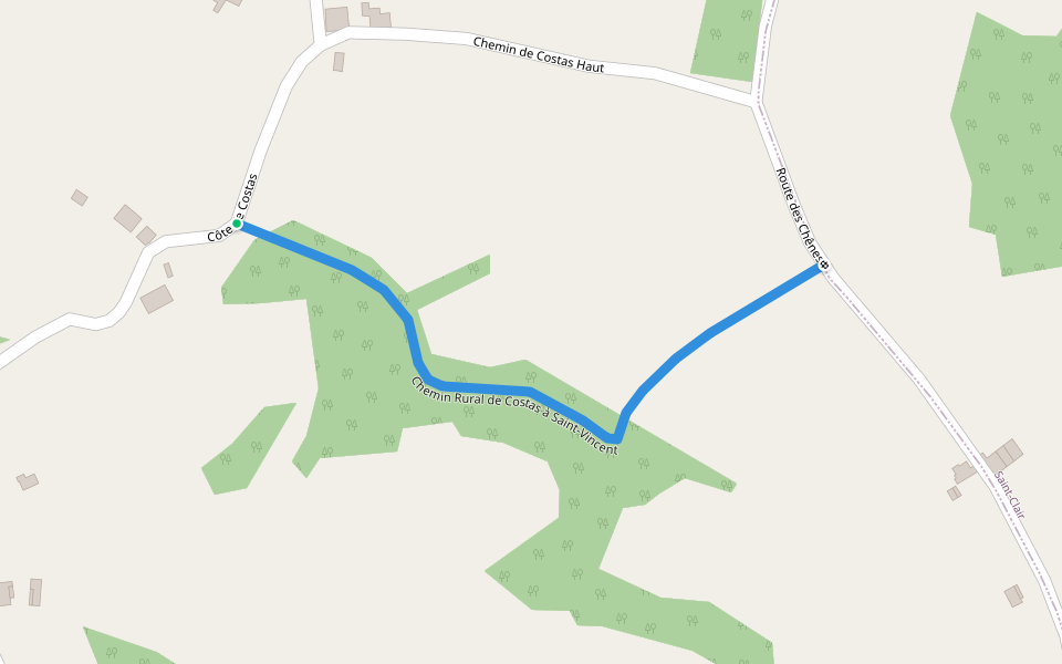 Chemin Rural de Costas à Saint-Vincent walking route map in Gasques