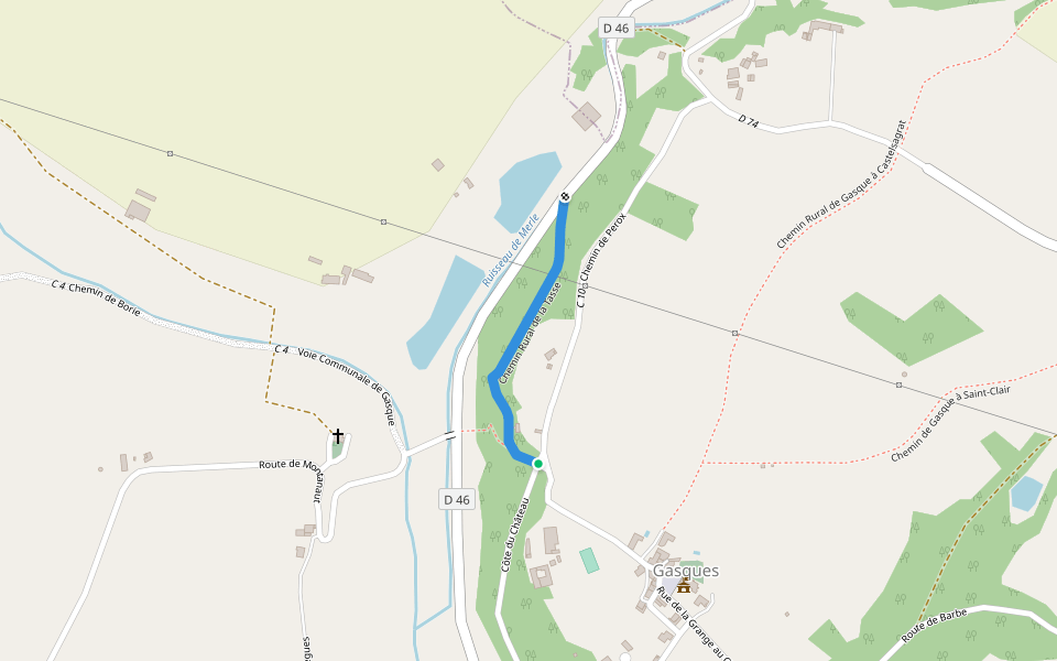 Chemin Rural de la Tasse walking route map in Gasques