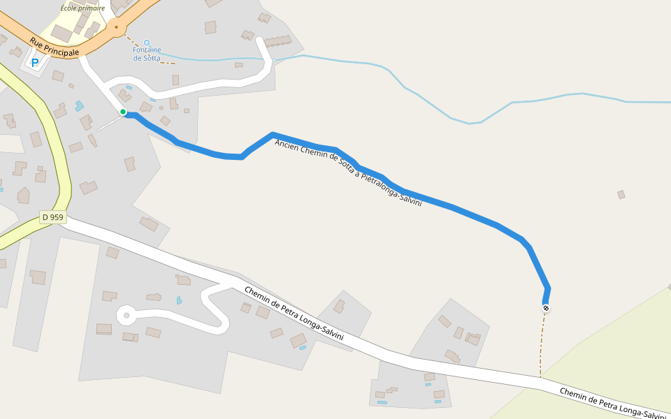 Ancien Chemin de Sotta à Piétralonga-Salvini walking route map in Sotta