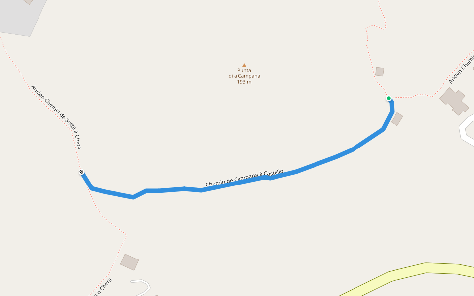 Chemin de Campana à Castello walking route map in Sotta