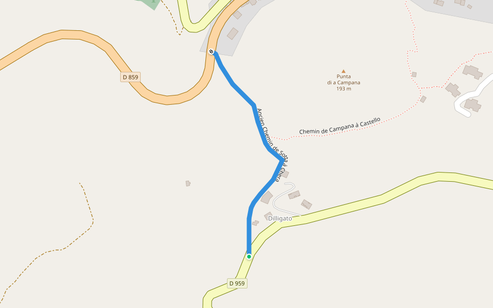 Ancien Chemin de Sotta à Chera walking route map in Sotta