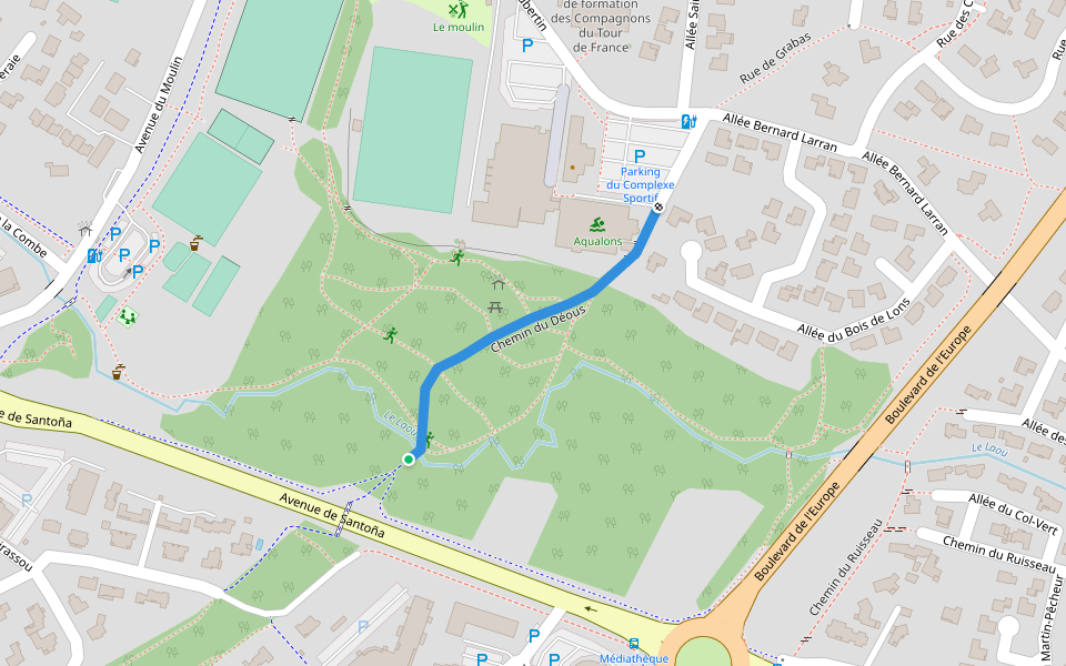 Chemin du Déous walking route map in Lons