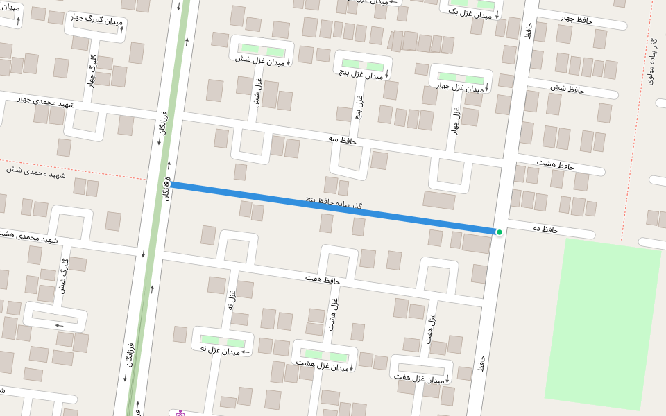 گذر پیاده حافظ پنج walking route map in Baharestan