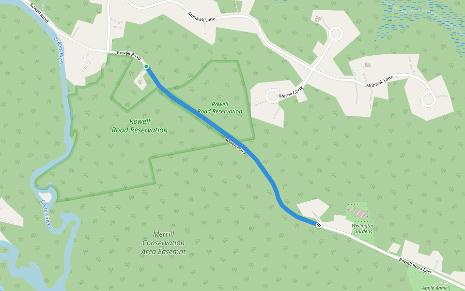 Rowell Road walking route map in Brentwood