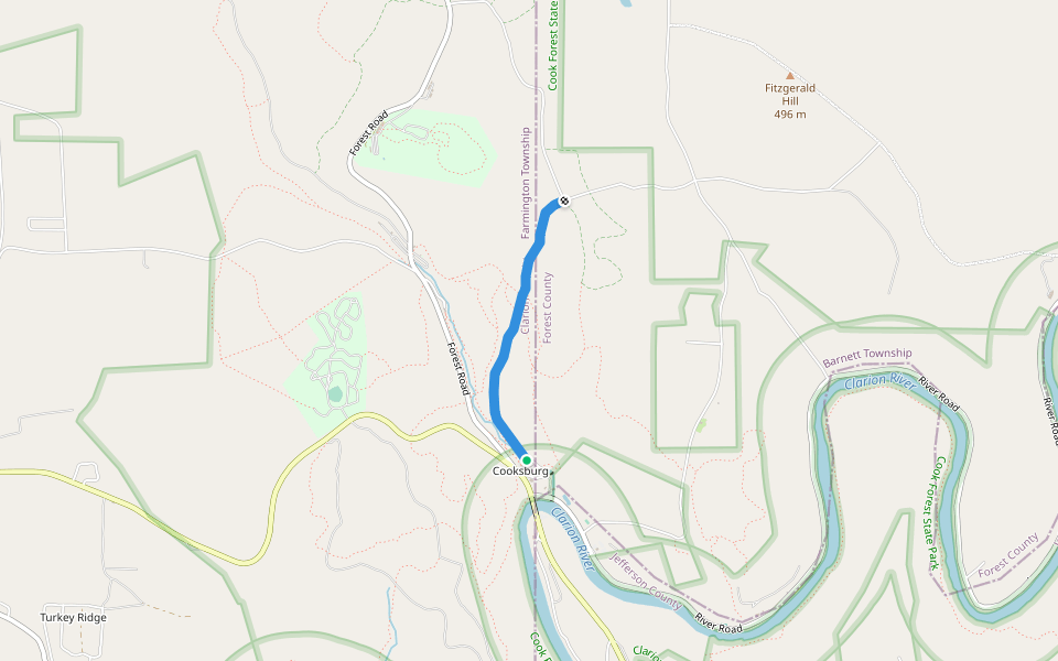 Rhodedendron Trail walking route map in Cooksburg