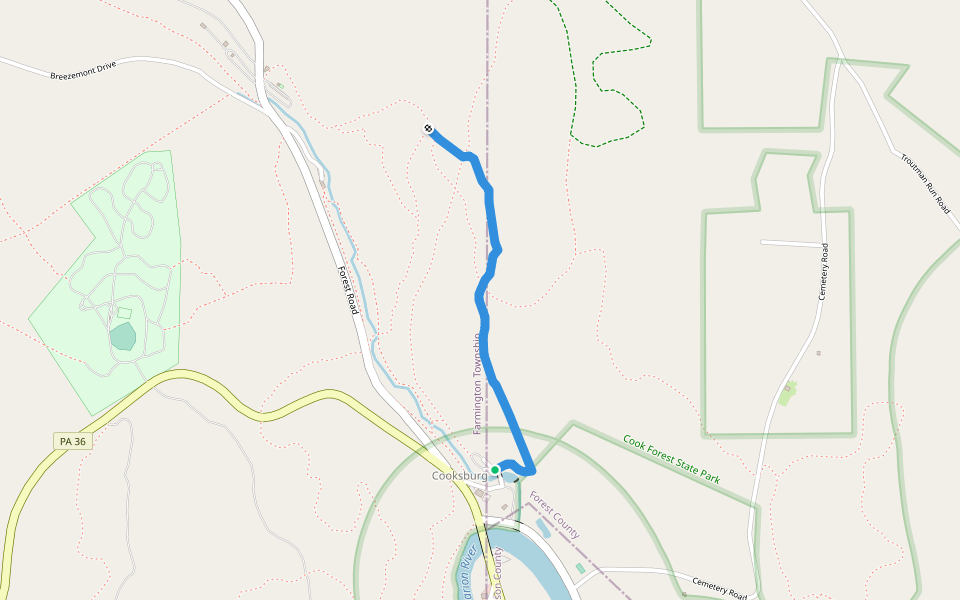 Indian Trail walking route map in Cooksburg