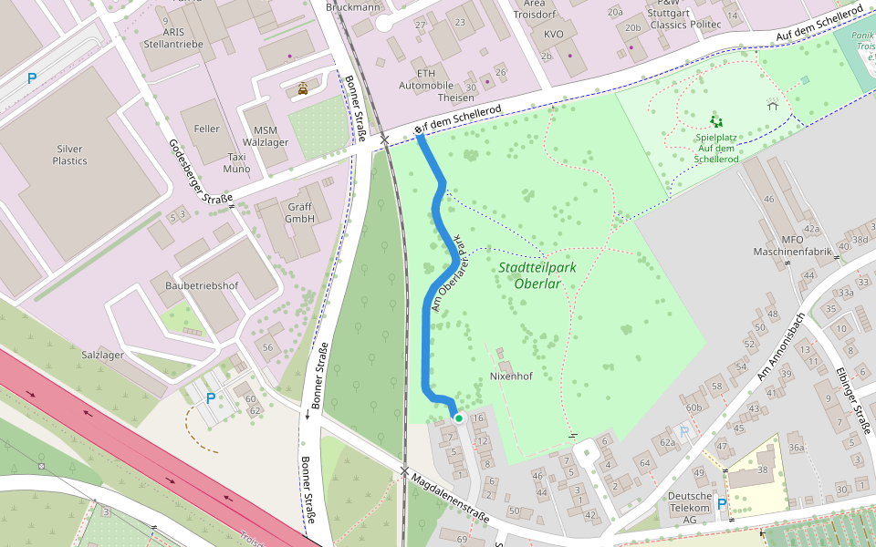 Am Oberlarer Park walking route map in Troisdorf