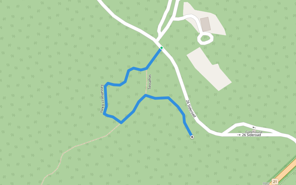 Sassafras (1.0 km) walking route map in Grand Bend