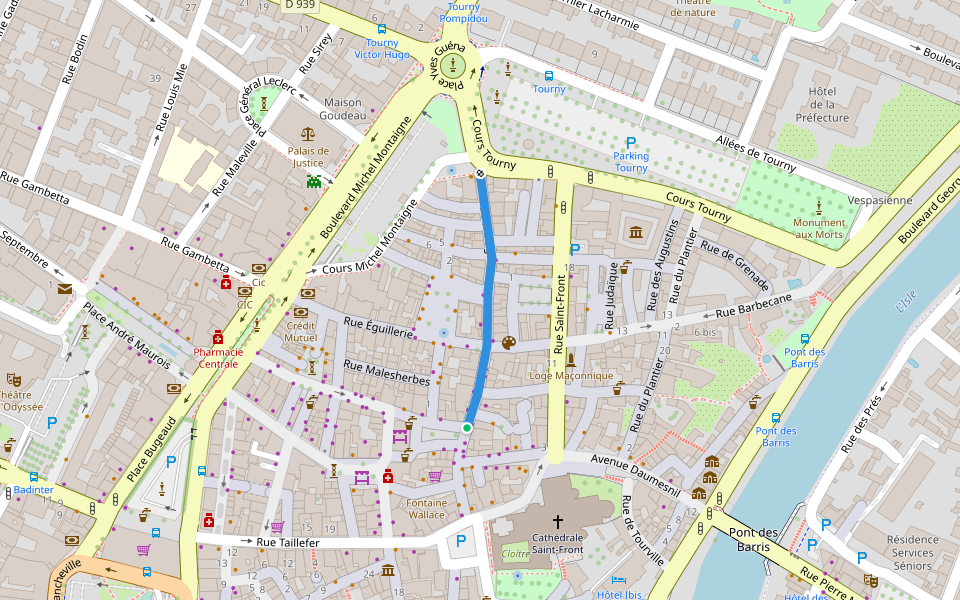 Rue Limogeanne walking route map in Périgueux