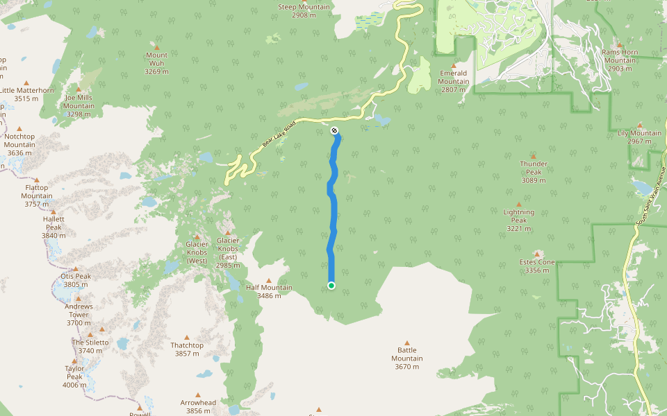 Boulder Brook Trail walking route map in Estes Park