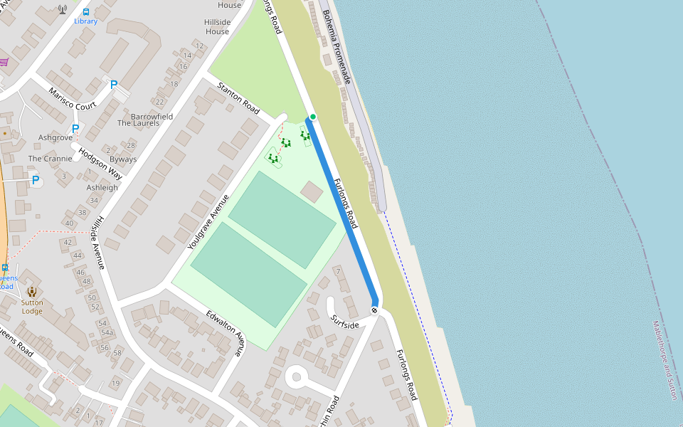 Furlongs Road walking route map in Sutton on Sea