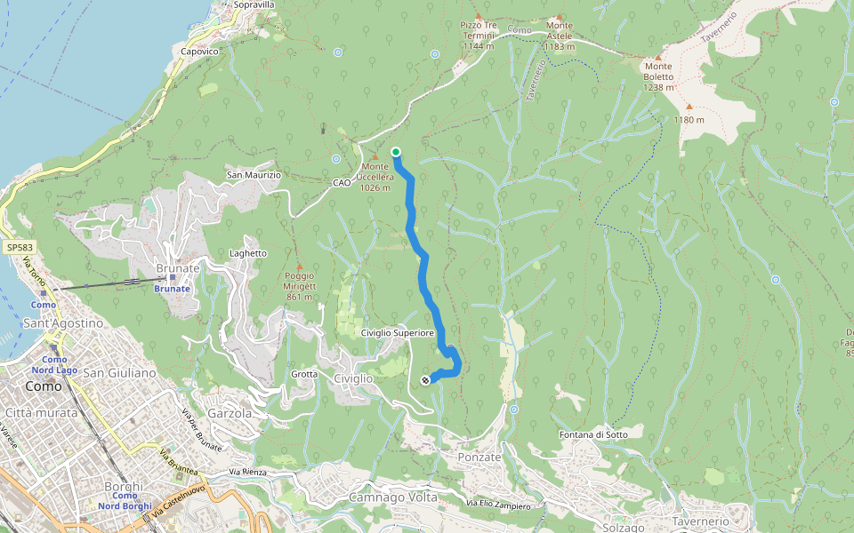 Strada della Collina walking route map in loc. CAO