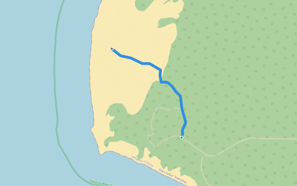 Dunes Hike walking route map in Leland