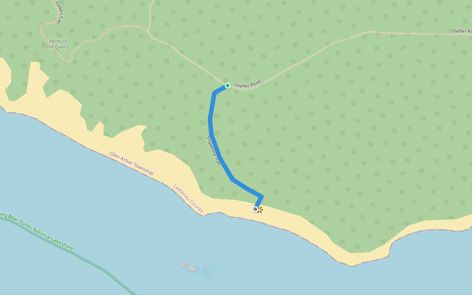 Shipwreck Trail walking route map in Leland