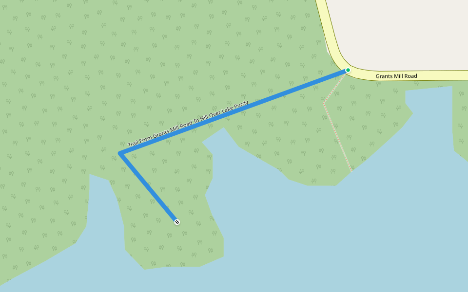 Trail From Grants Mill Road To Hill Over Lake Purdy walking route map in Leeds