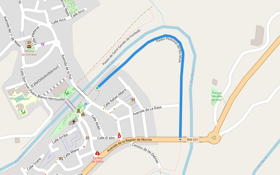 Paseo Peatonal del Río Mula walking route map in Albudeite