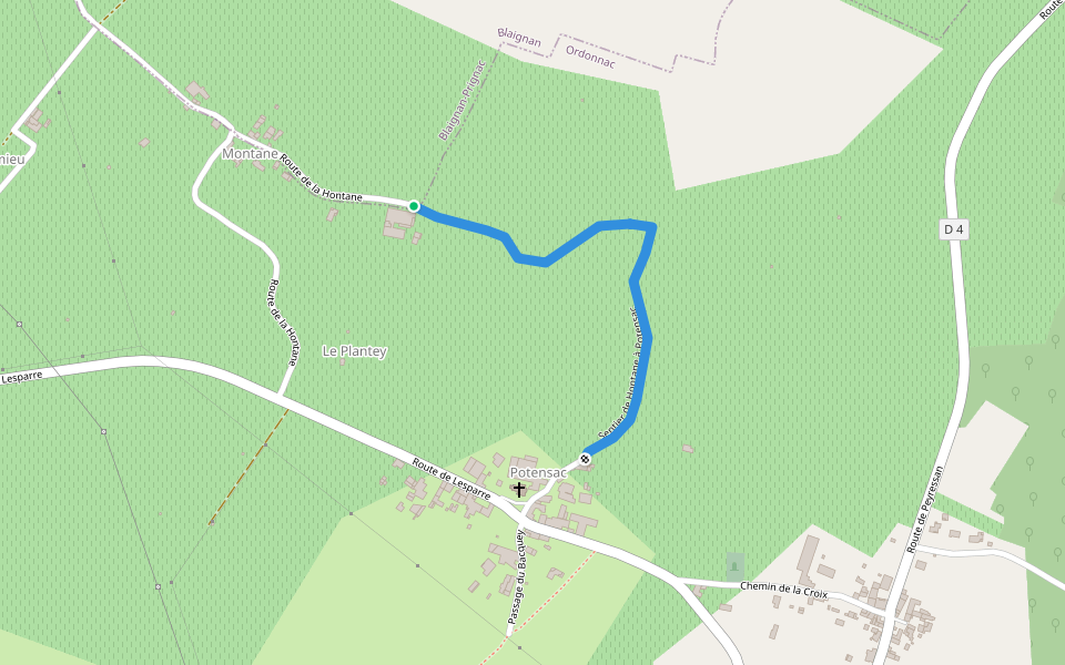 Sentier de Hontane à Potensac walking route map in Ordonnac