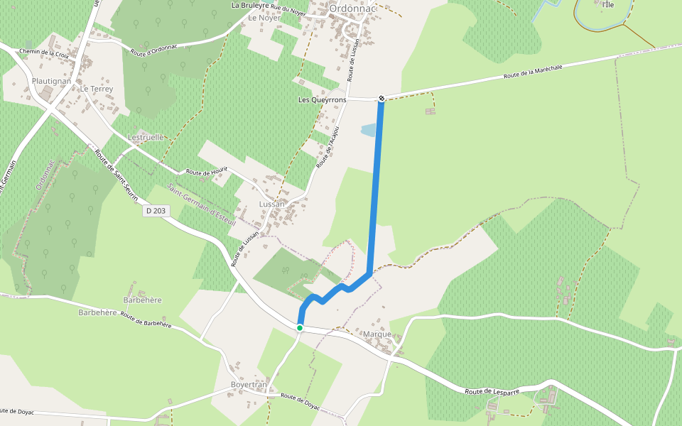 Sentier de Boyentran à Mourtagne walking route map in Saint-Germain-d'Esteuil