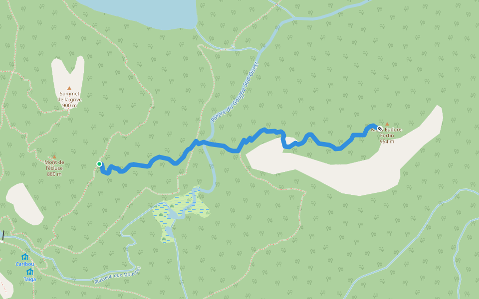 Sentier du Mont Eudore-Fortin walking route map in Saint-Urbain