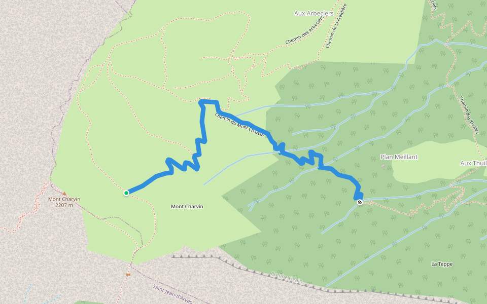 Chemin du Mont Charvin walking route map in Fontcouverte-la-Toussuire