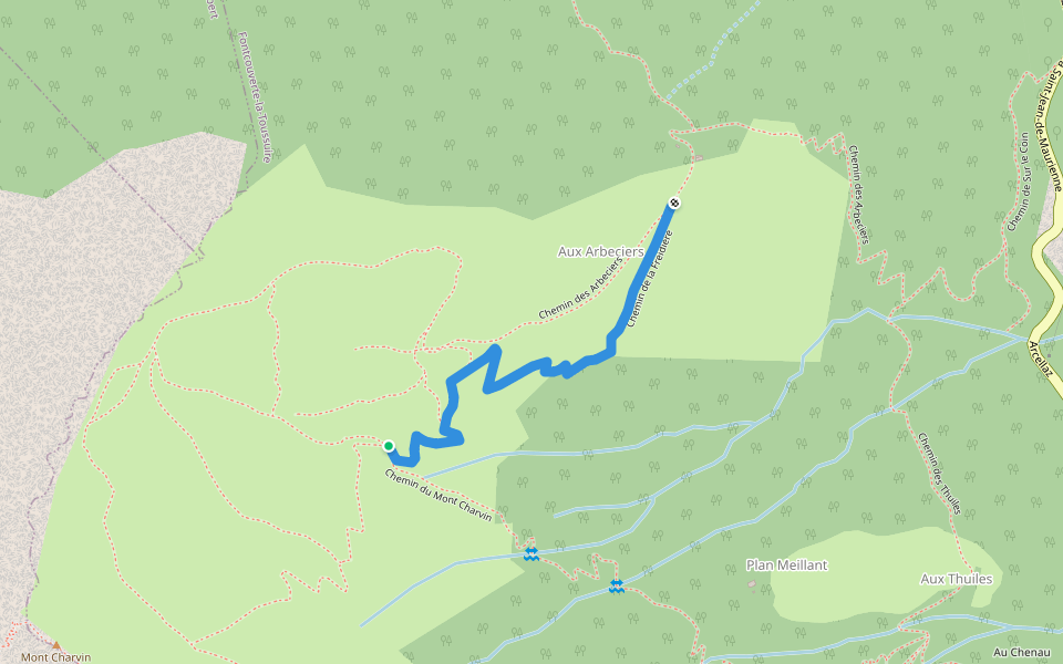 Chemin de la Freidière walking route map in Fontcouverte-la-Toussuire