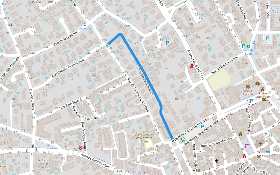Chemin de Boutarel walking route map in Mauguio