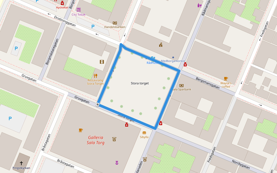 Stora torget walking route map in Sala