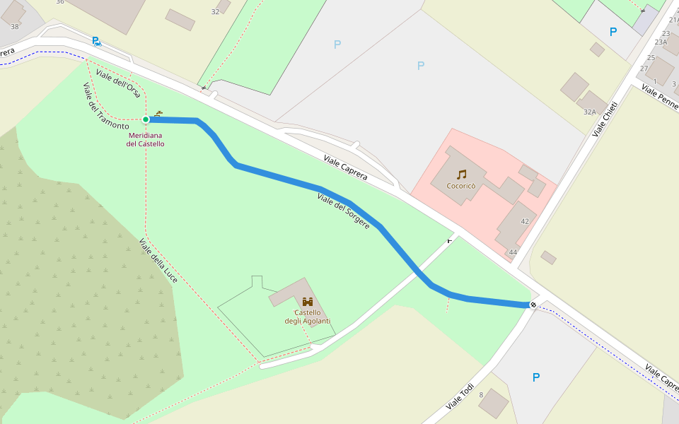 Viale del Sorgere walking route map in Riccione