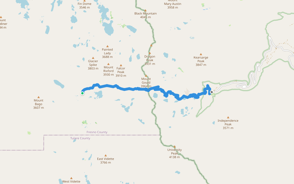 Kearsarge Pass Trail walking route map in Seven Pines