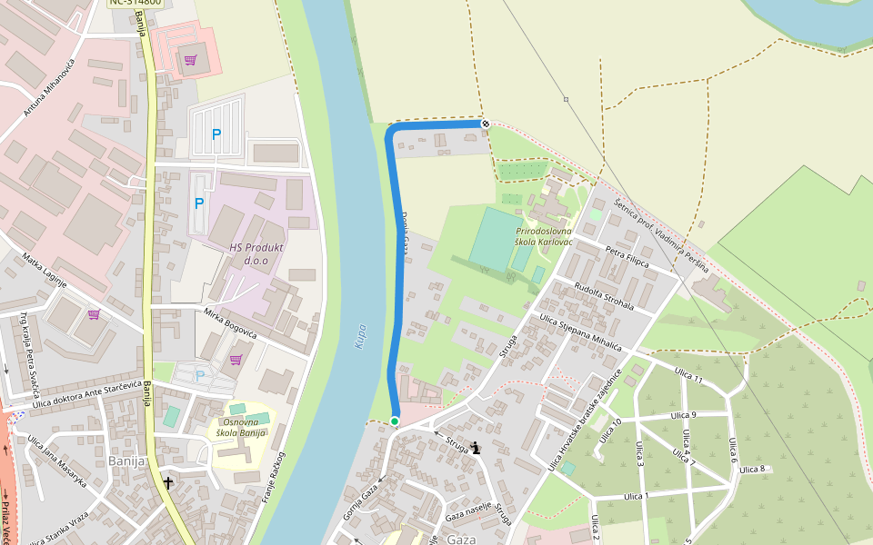 Donja Gaza walking route map in Ogulin