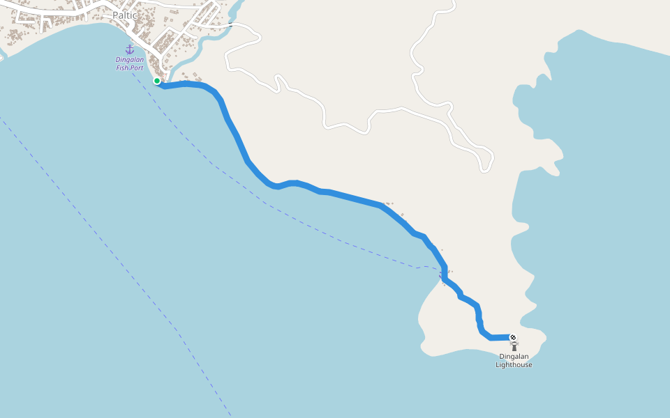 Dingalan Lighthouse Trail walking route map in Dingalan