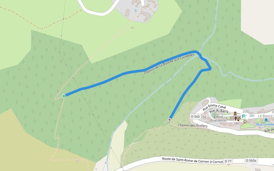 Chemin de La Bastide aux Cazalèdes walking route map in La Bastide-Pradines