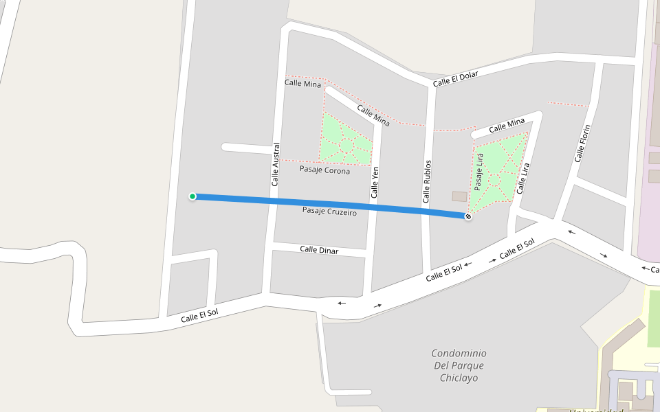 Pasaje Cruzeiro walking route map in Chiclayo