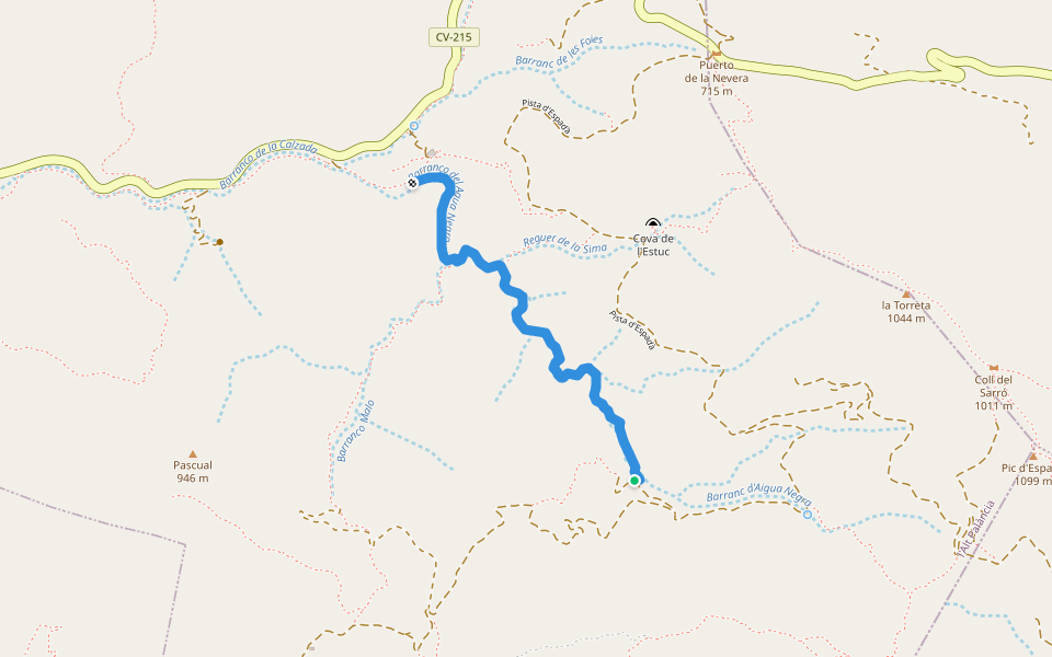 Camino del Agua Negra walking route map in L'Alcúdia de Veo