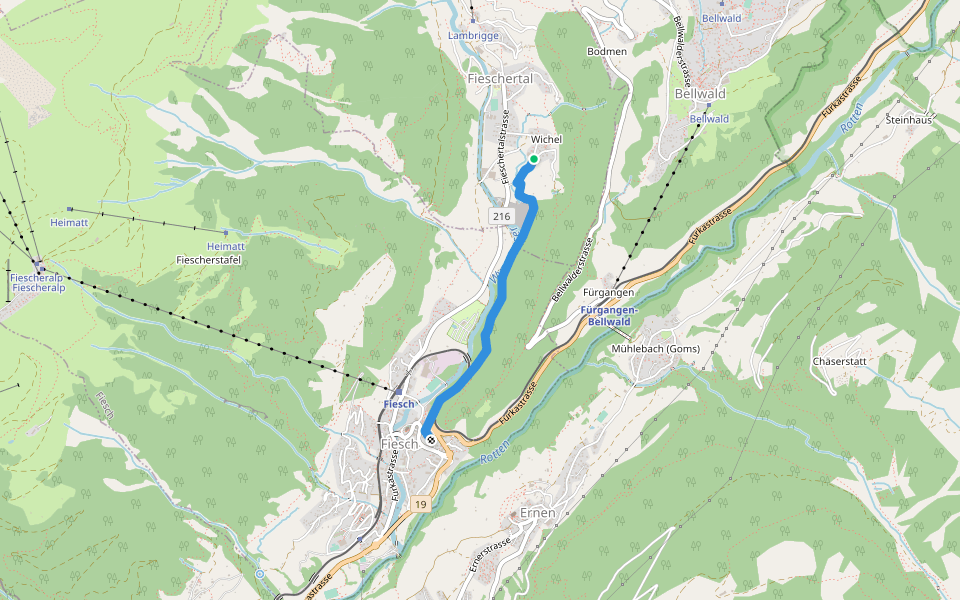 Bregeraweg walking route map in Fieschertal